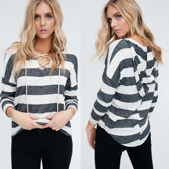 Bellanblue Tops - KRISTINE Striped Hoodie Top